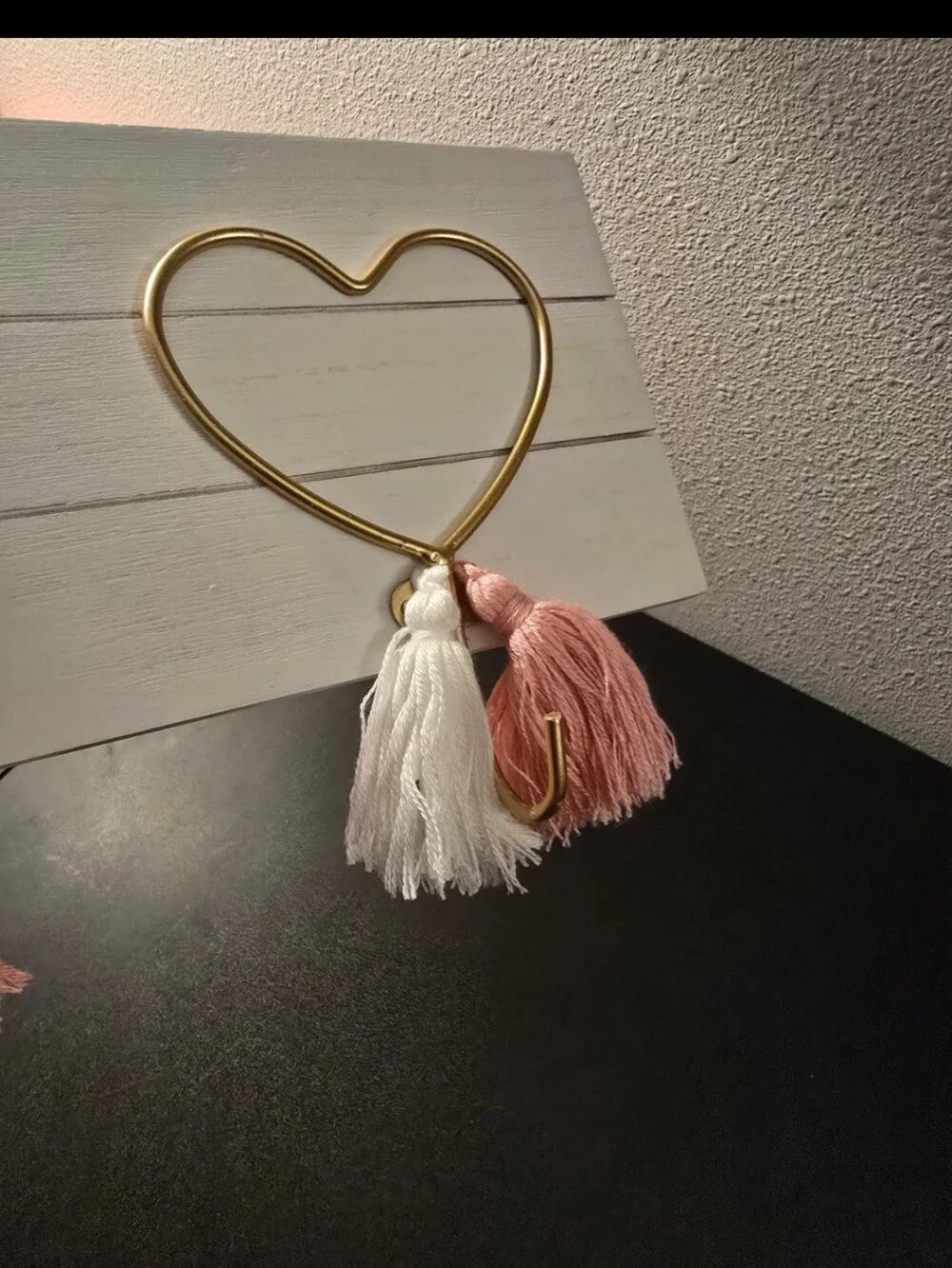 Heart Hook Wall Decor with Pink and White Tassels